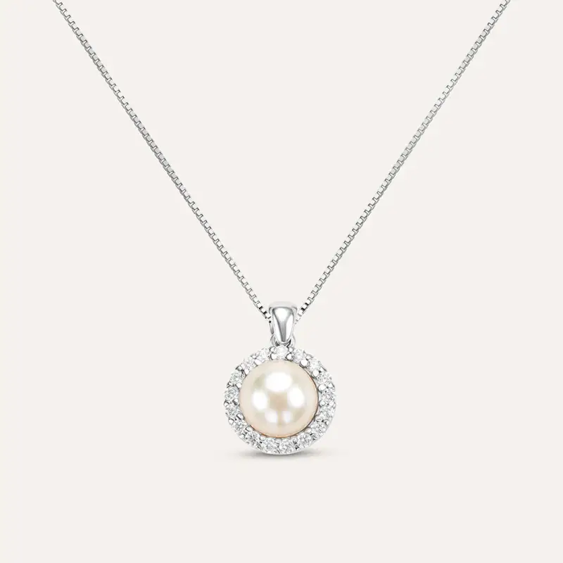 Collana Gabrielle Oro Bianco Perla D Acqua Dolce Cubic Zirconia