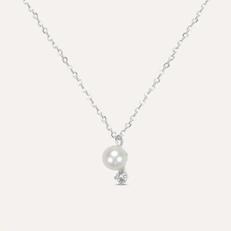 Collana Gabrielle Oro Bianco Perla D Acqua Dolce Cubic Zirconia