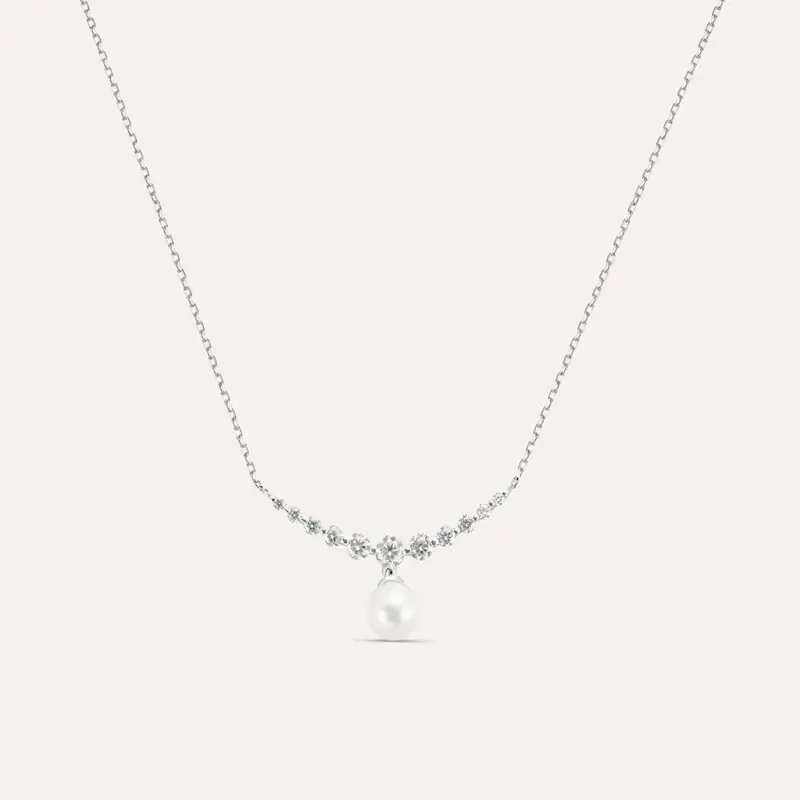 Collana Gabrielle Oro Bianco Perla D Acqua Dolce Cubic Zirconia