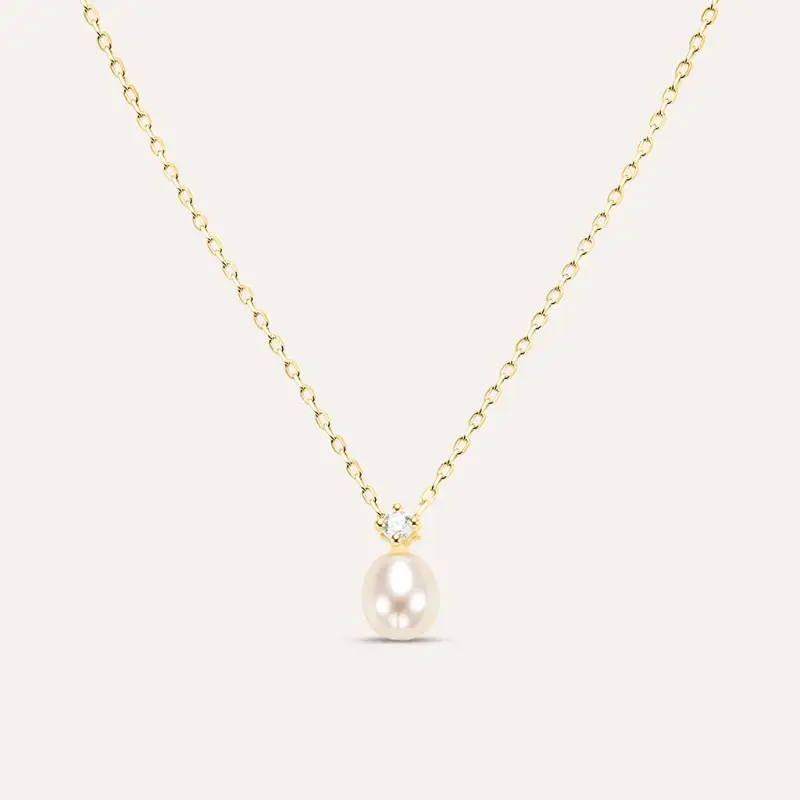 Collana Gabrielle Oro Giallo Perla D Acqua Dolce Cubic Zirconia