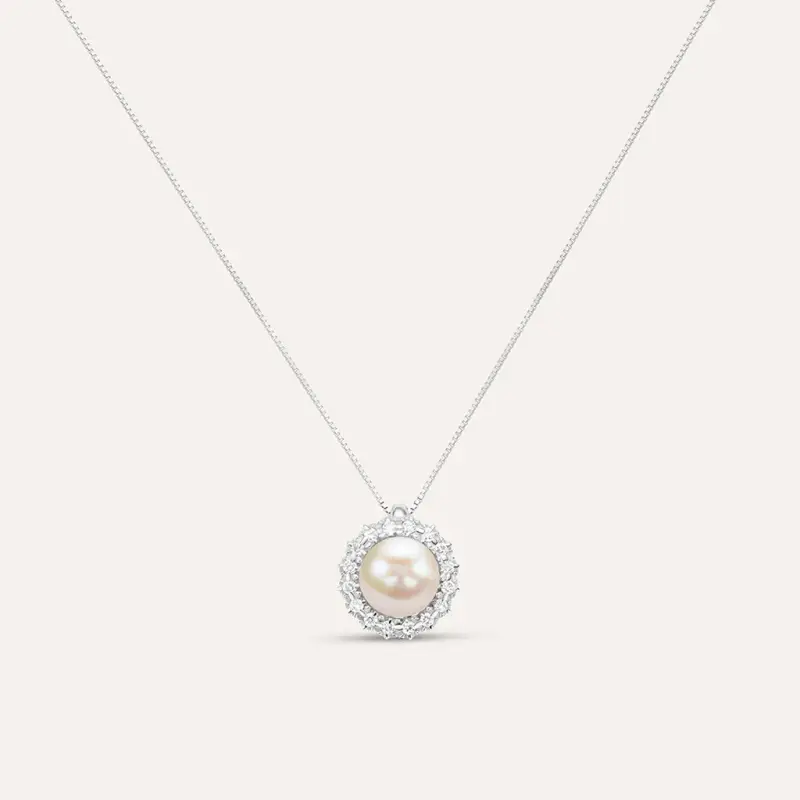 Collana Gold Pearls Oro Bianco Perla D Acqua Dolce Diamante