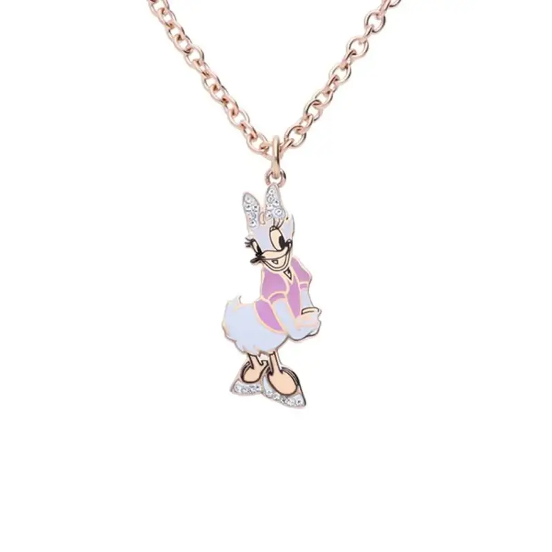 Collana in acciaio rosato con ciondolo Paperina e strass