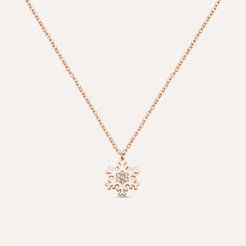 Collana Lady Sweet Acciaio Rosato Fiocco di neve e Cristalli