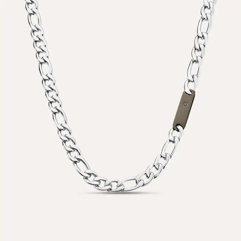 Collana Man Code Acciaio Bicolore Bianco / Nero Cubic Zirconia