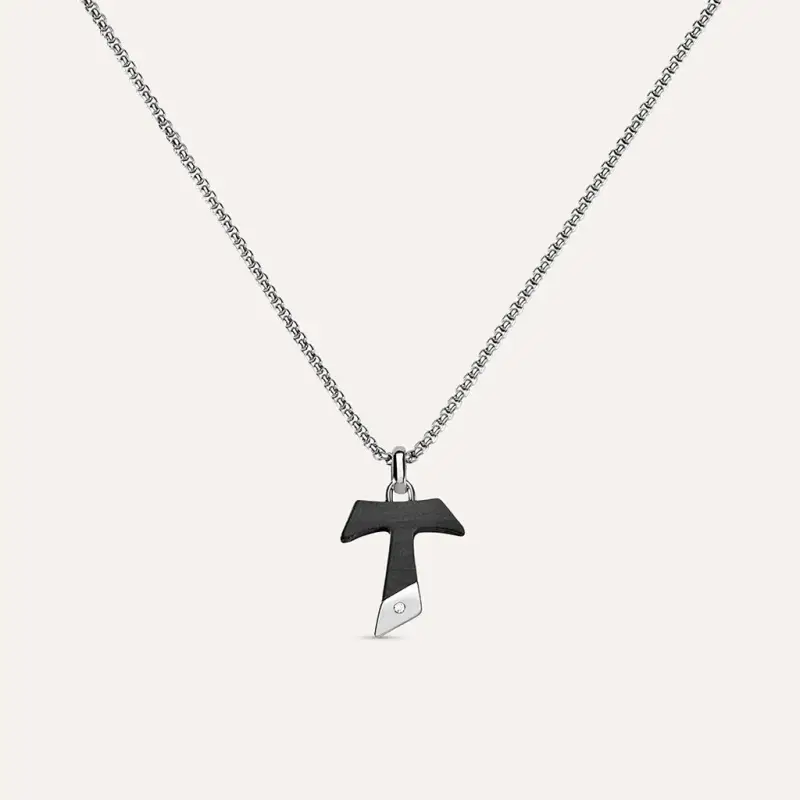 Collana Man Code Acciaio Bicolore Bianco / Nero Cubic Zirconia