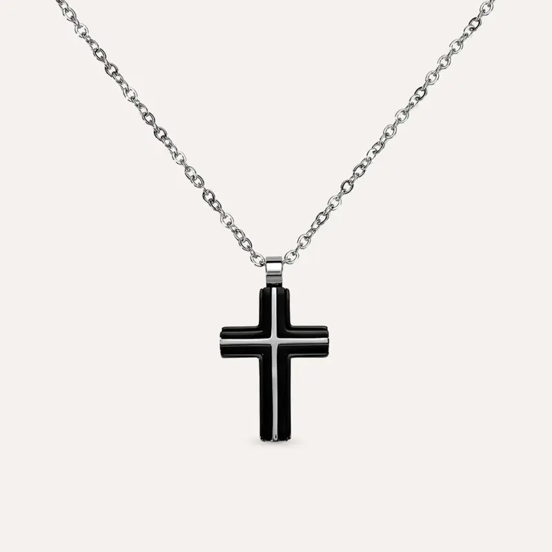 Collana Man Code Acciaio Bicolore Bianco / Nero