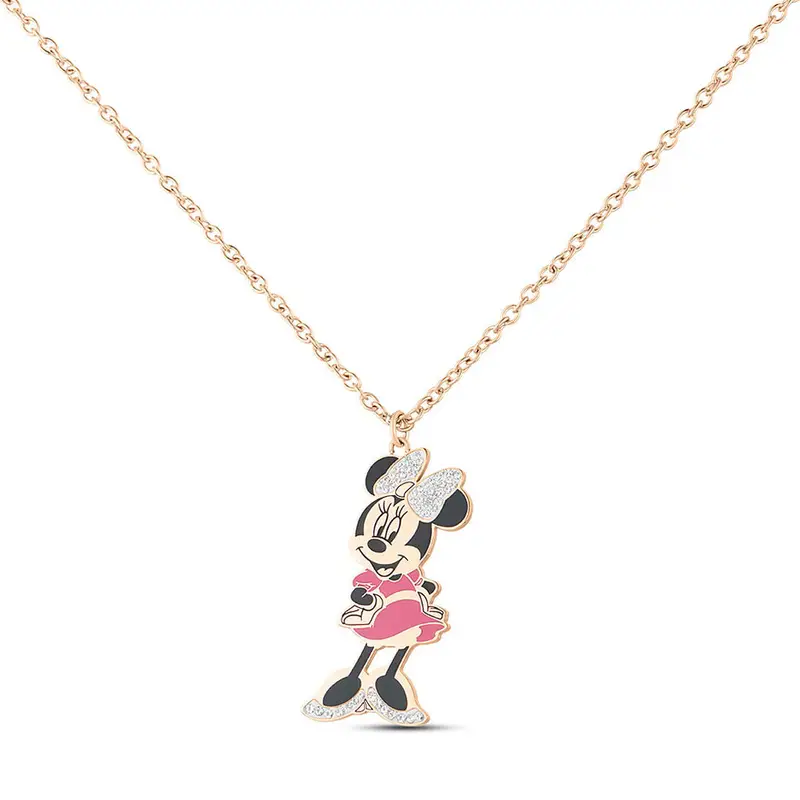 Collana Mickey Mouse & Friends Acciaio Rosa Cristallo