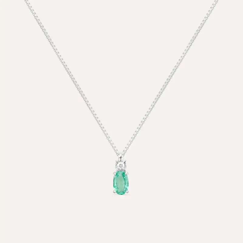 Collana Punto Luce Elizabeth Crown Oro Bianco Smeraldo Diamante