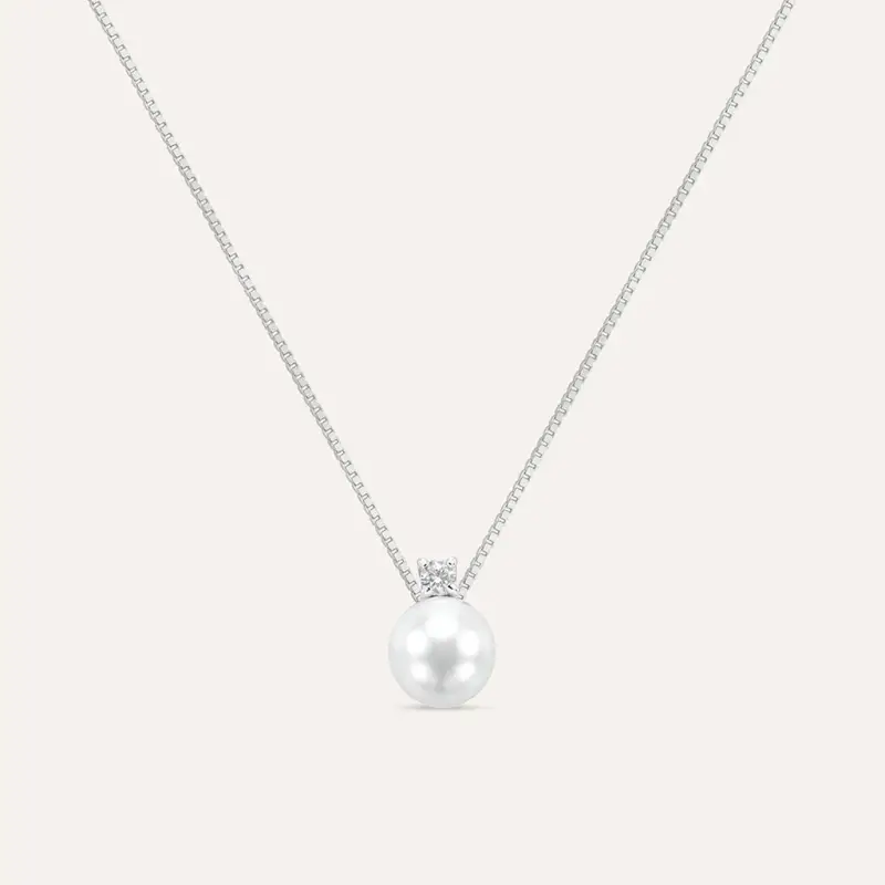 Collana Silver Pearls Argento Rodiato Perla sintentica Cubic Zirconia
