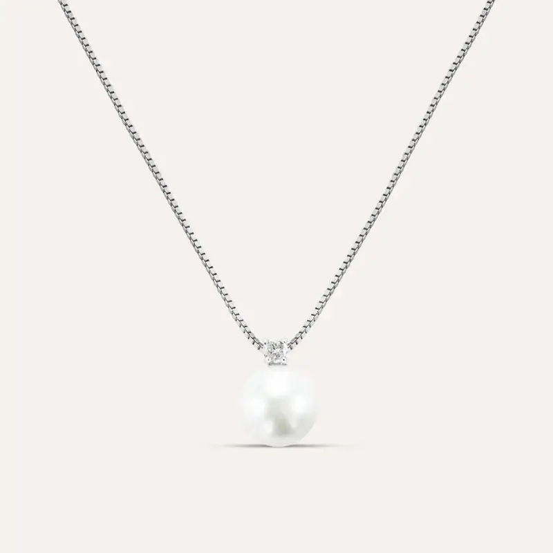 Collana Silver Pearls Argento Rodiato Perla sintentica Cubic Zirconia