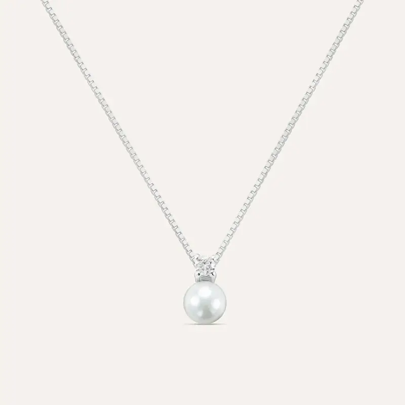 Collana Silver Pearls Argento Rodiato Perla sintentica Cubic Zirconia