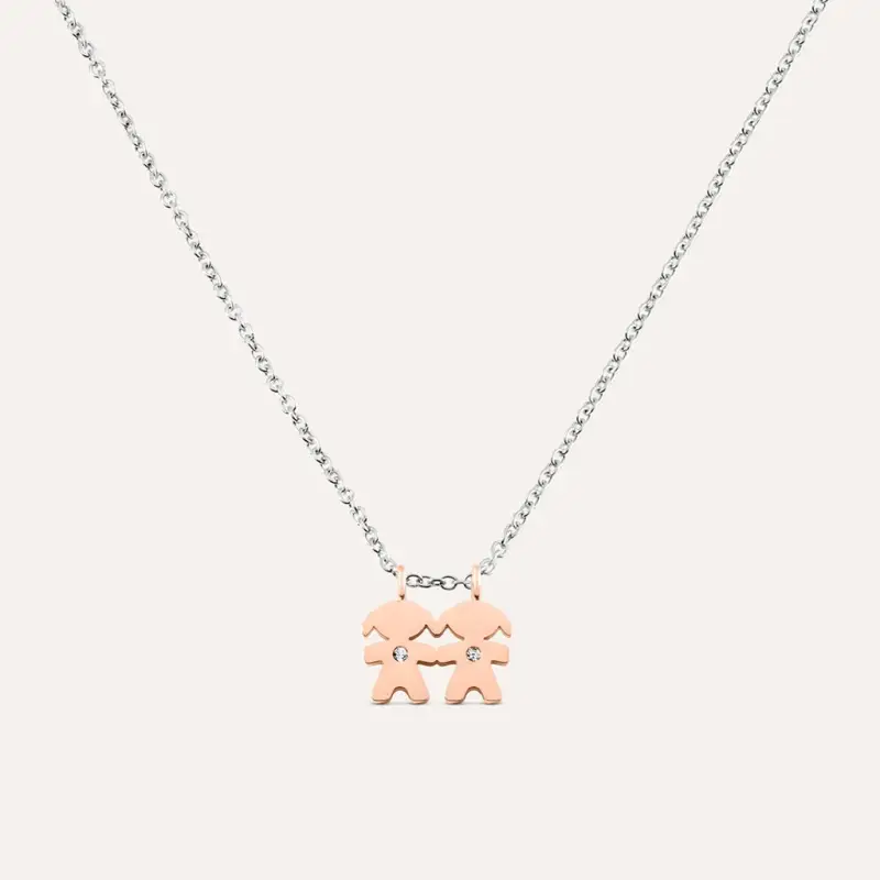 Collana Sunrise Acciaio Bicolore Bianco / Rosa Cristallo