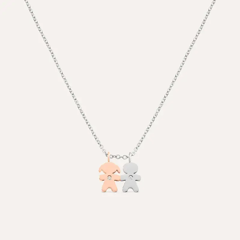 Collana Sunrise Acciaio Bicolore Bianco / Rosa Cristallo