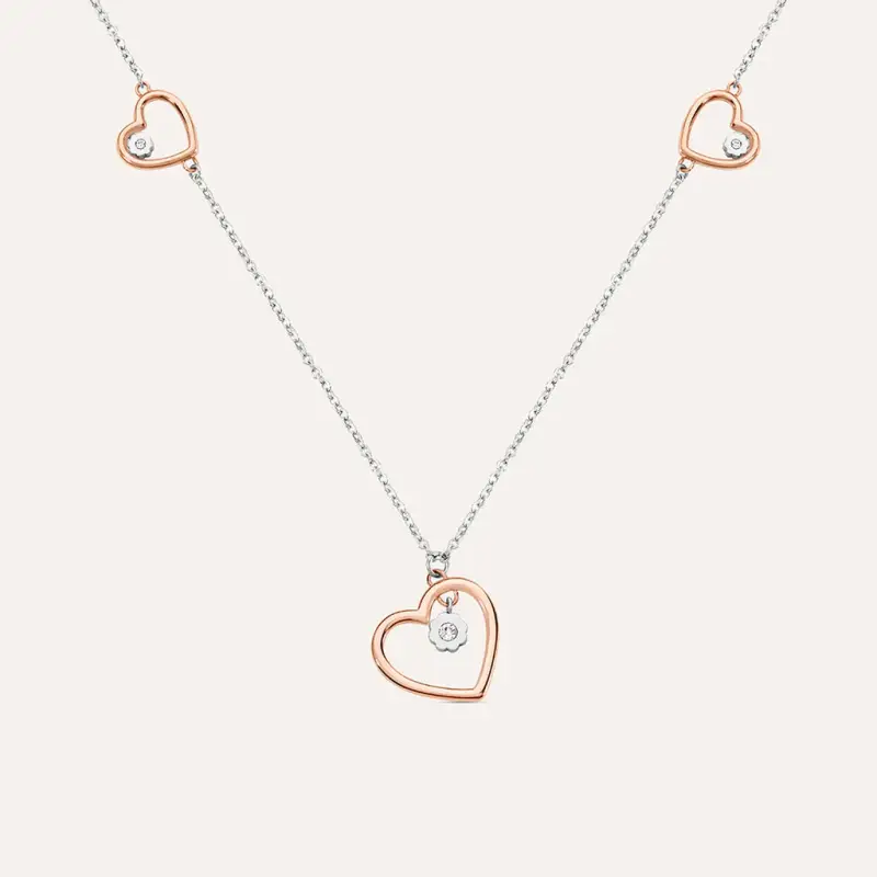 Collana Sunrise Acciaio Bicolore Bianco / Rosa Cristallo