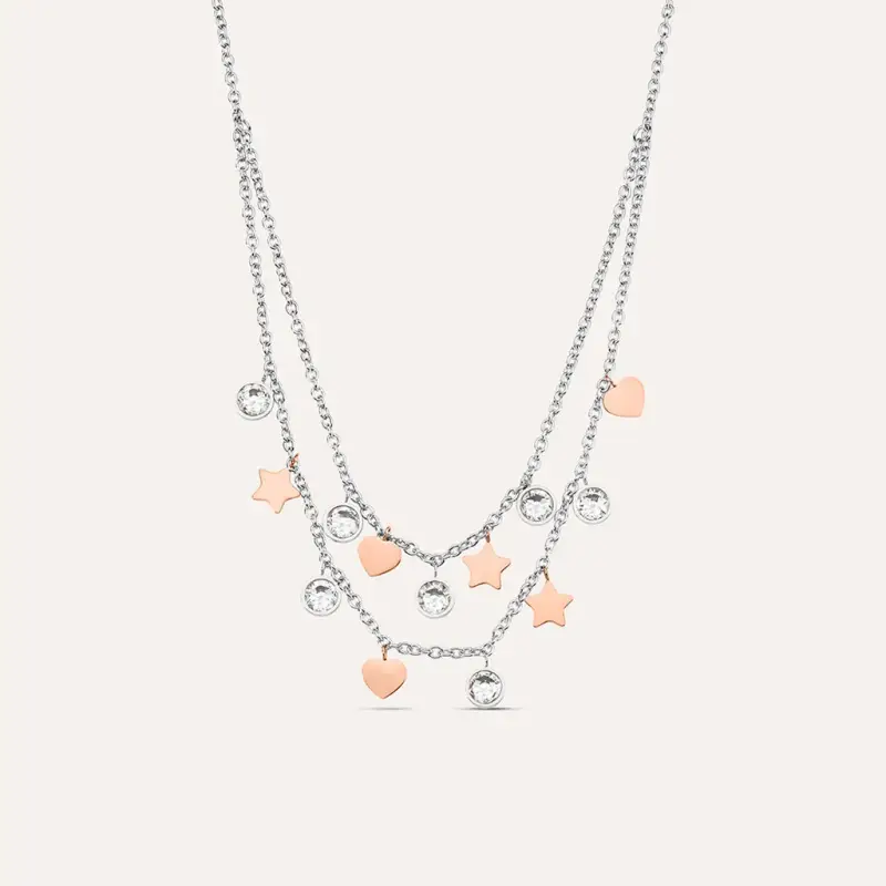 Collana Sunrise Acciaio Bicolore Bianco / Rosa Cristallo