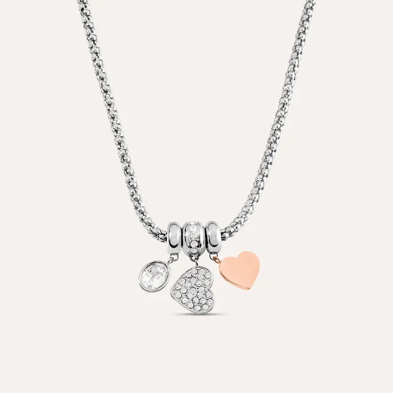 Collana Sunrise Acciaio Bicolore Bianco / Rosa Cristallo