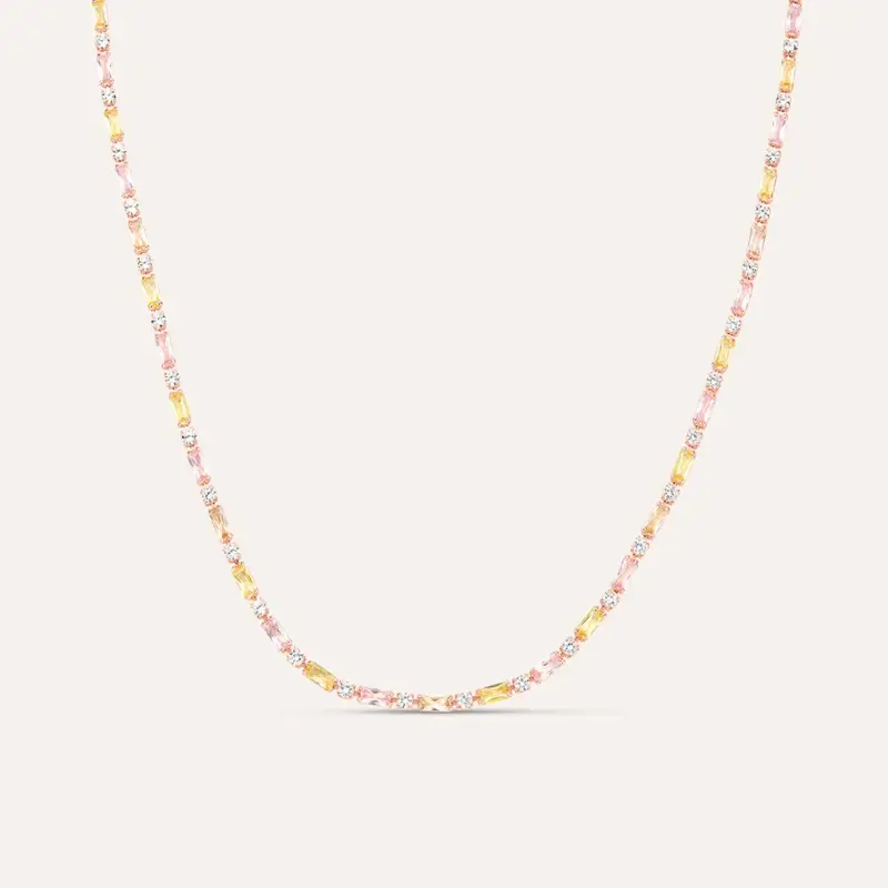 Collana Tennis Romantic Shine Ottone Rosa Cristallo