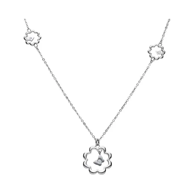 Girocollo lungo in acciaio silver con fiori e strass