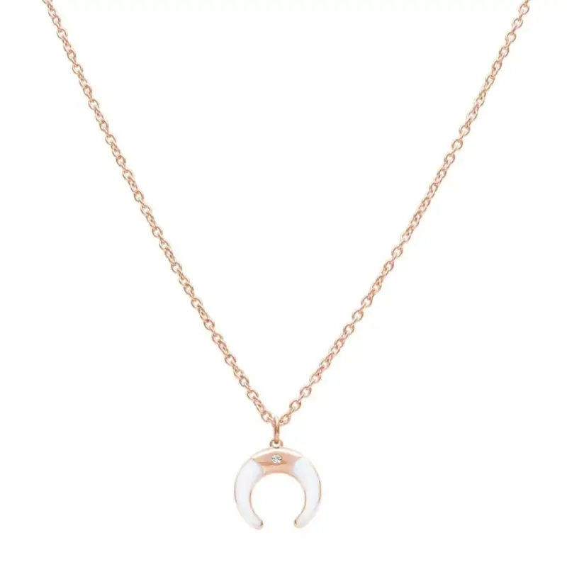 Girocollo lunula in acciaio rosato e strass