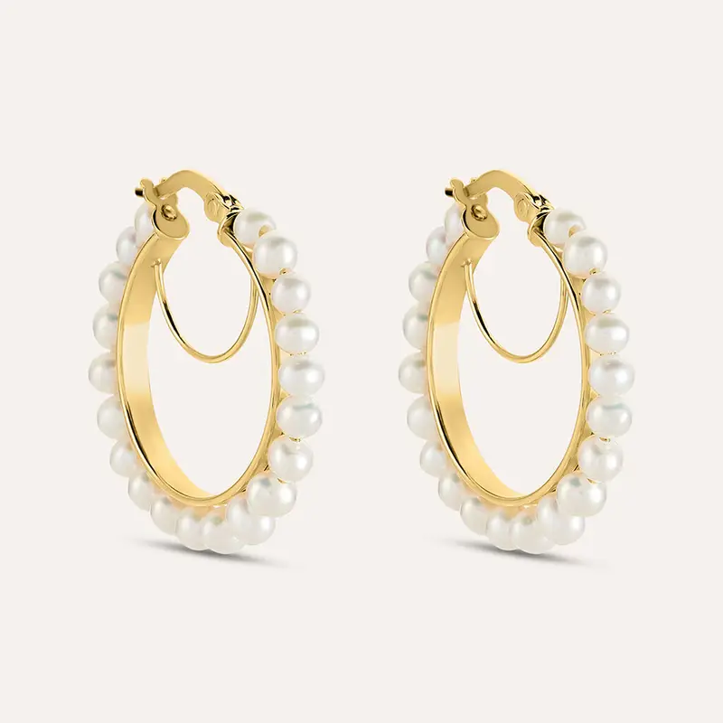 Orecchini A Cerchio Gabrielle Oro Giallo Perla D Acqua Dolce