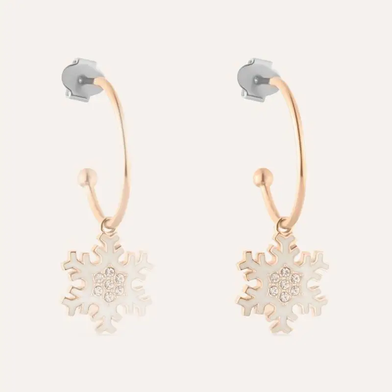 Orecchini a cerchio Lady Sweet Acciaio Rosato Fiocco di neve e Cristalli
