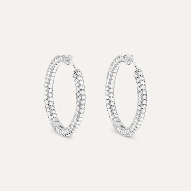 Orecchini A Cerchio Silver Shine Argento Rodiato Cubic Zirconia