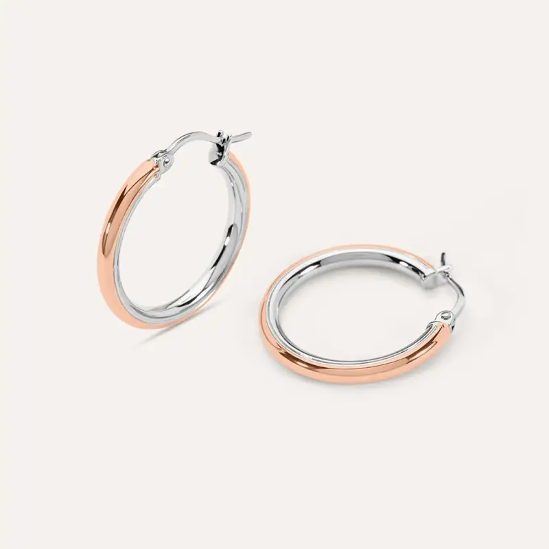 Orecchini A Cerchio Sunrise Acciaio Bicolore Bianco / Rosa miniatura 2