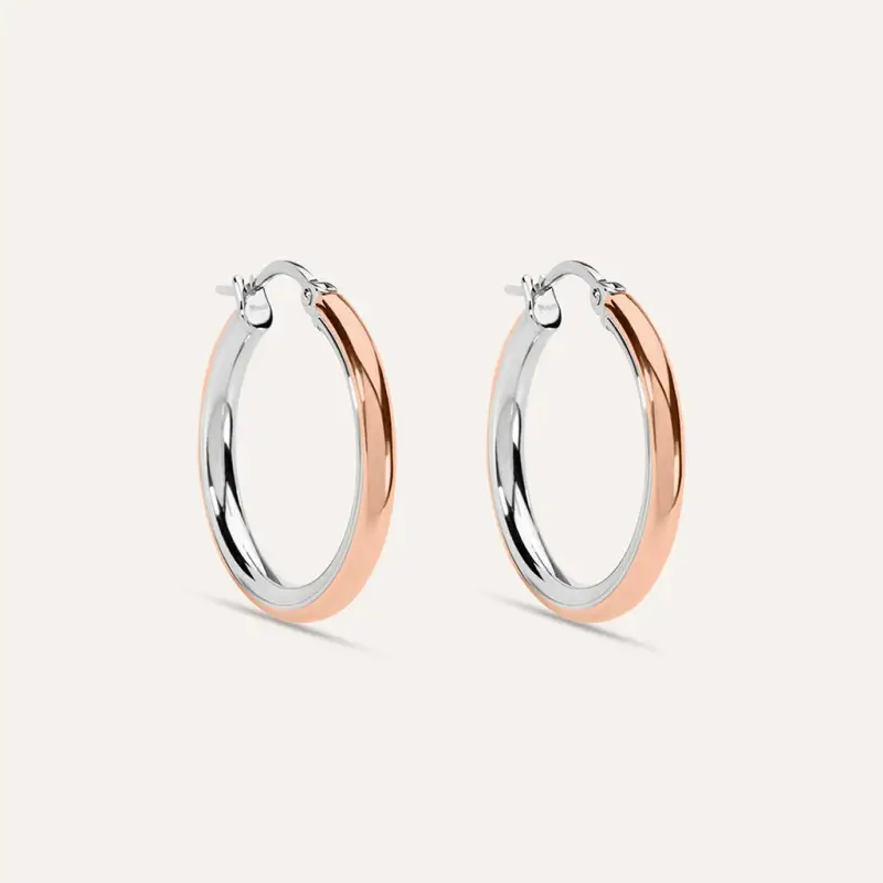 Orecchini A Cerchio Sunrise Acciaio Bicolore Bianco / Rosa