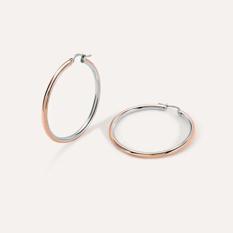 Orecchini A Cerchio Sunrise Acciaio Bicolore Bianco / Rosa miniatura 2