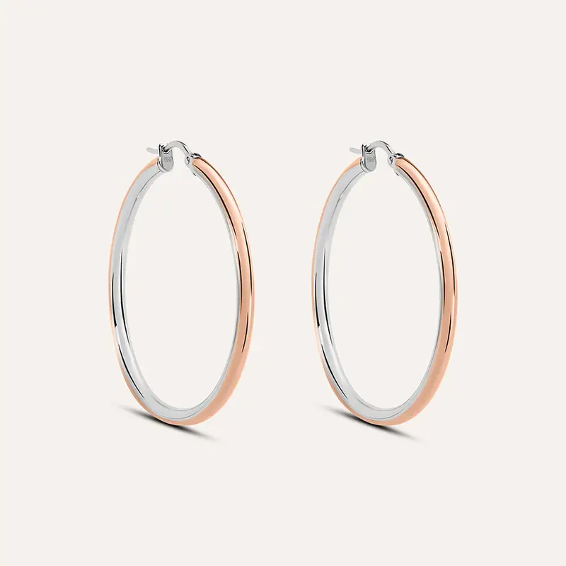 Orecchini A Cerchio Sunrise Acciaio Bicolore Bianco / Rosa