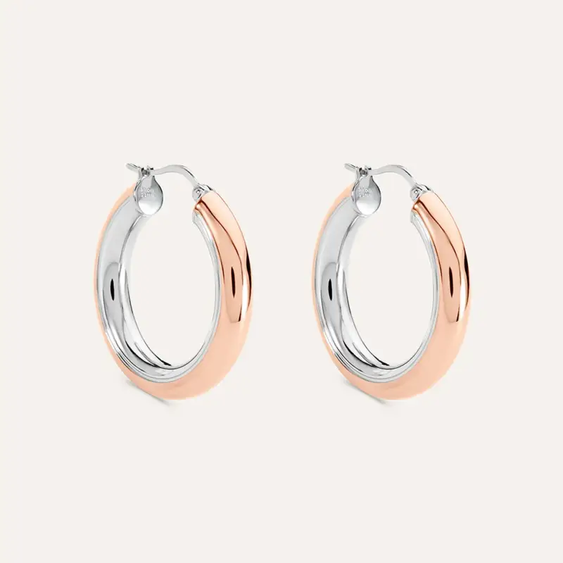 Orecchini A Cerchio Sunrise Acciaio Bicolore Bianco / Rosa