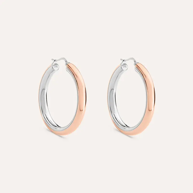 Orecchini A Cerchio Sunrise Acciaio Bicolore Bianco / Rosa