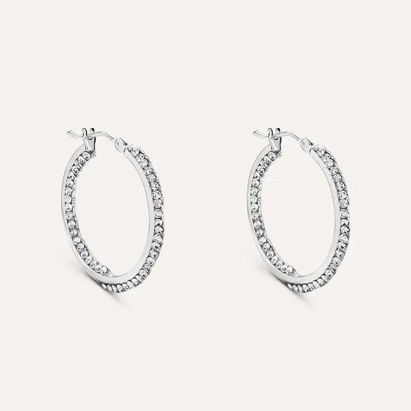 Orecchini A Cerchio Toujours Oro Bianco Cristallo