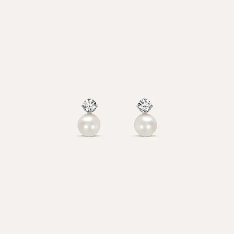 Orecchini Lobo Bon Ton Oro Bianco Perla D Acqua Dolce Cubic Zirconia
