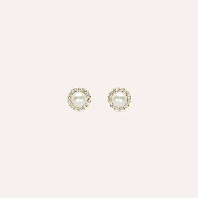 Orecchini Lobo Bon Ton Oro Giallo Perla D Acqua Dolce Cubic Zirconia