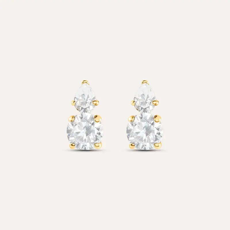 Orecchini Lobo Doppio Punto Luce Claire Oro Giallo Cubic Zirconia