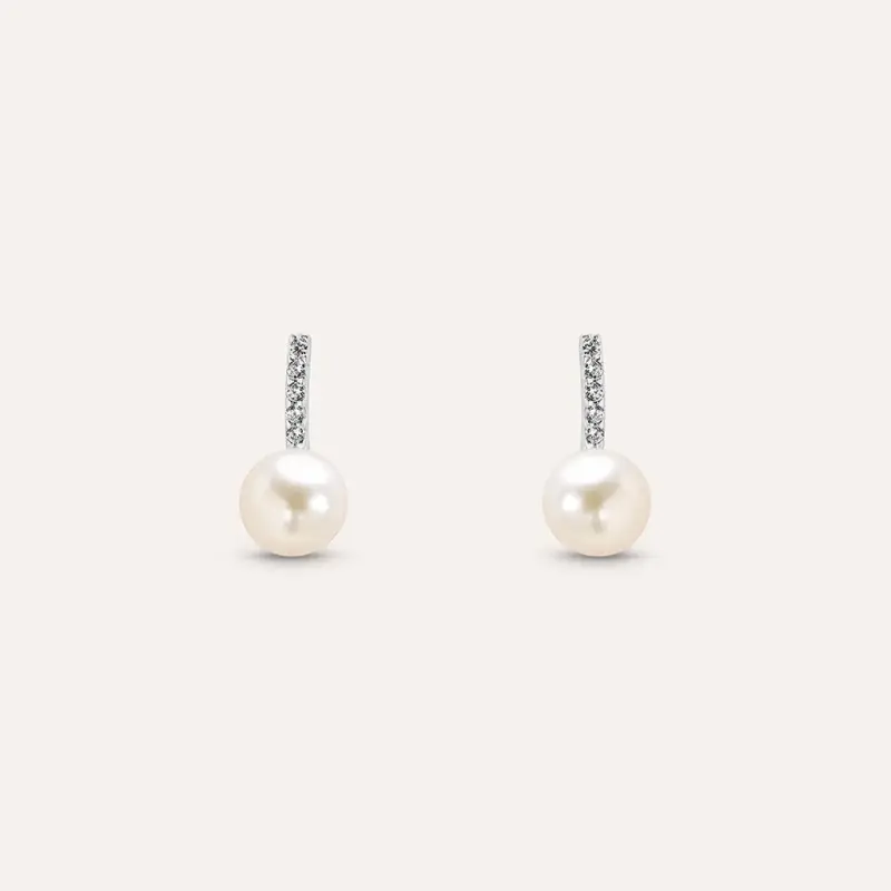 Orecchini Lobo Gabrielle Oro Bianco Perla D Acqua Dolce Cubic Zirconia