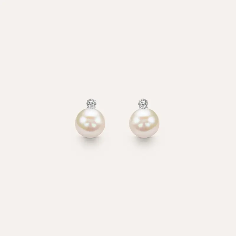 Orecchini Lobo Gold Pearls Oro Bianco Perla D Acqua Dolce Diamante