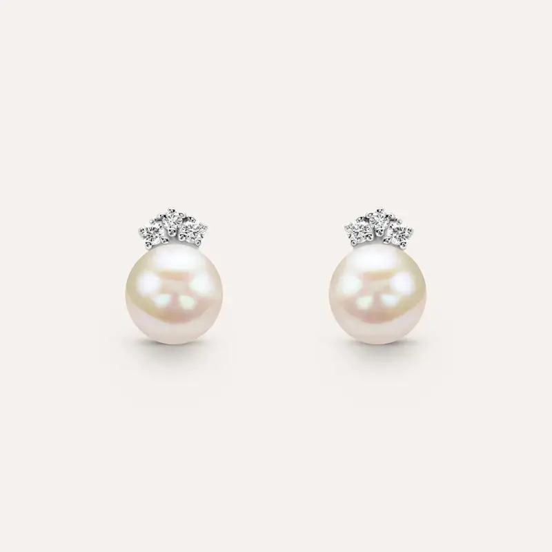 Orecchini Lobo Gold Pearls Oro Bianco Perla D Acqua Dolce Diamante