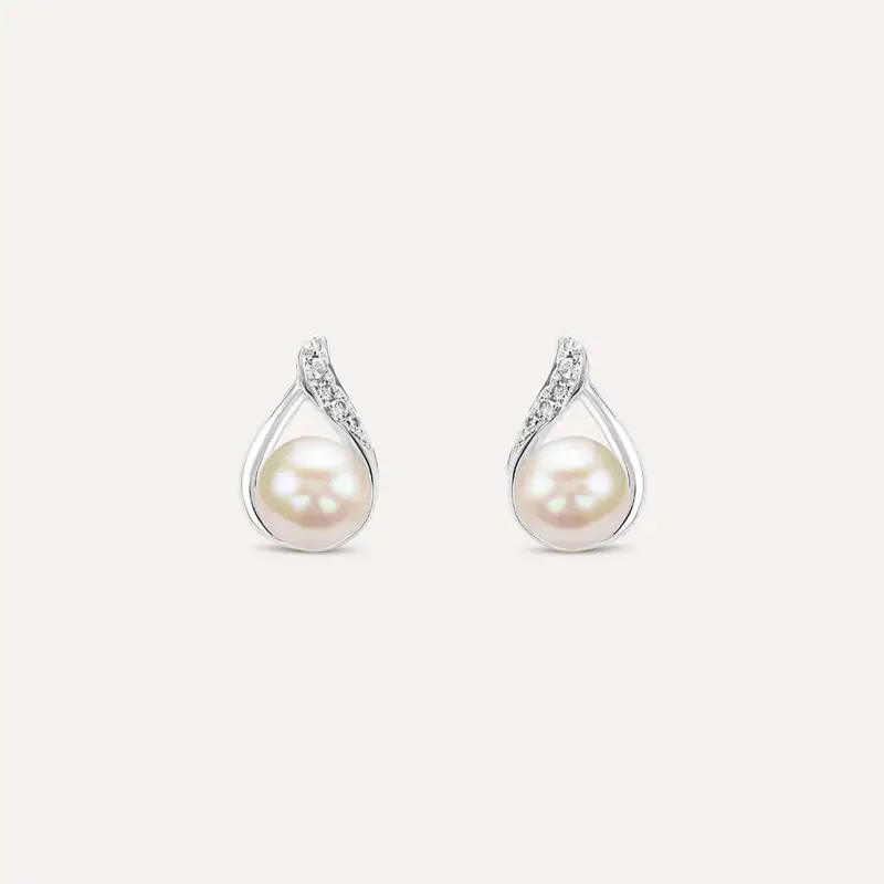 Orecchini Lobo Gold Pearls Oro Bianco Perla D Acqua Dolce Diamante