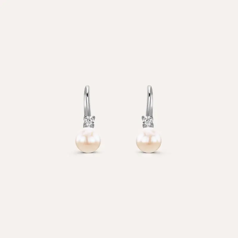 Orecchini Lobo Monachella Gabrielle Oro Bianco Perla D Acqua Dolce Cubic Zirconia