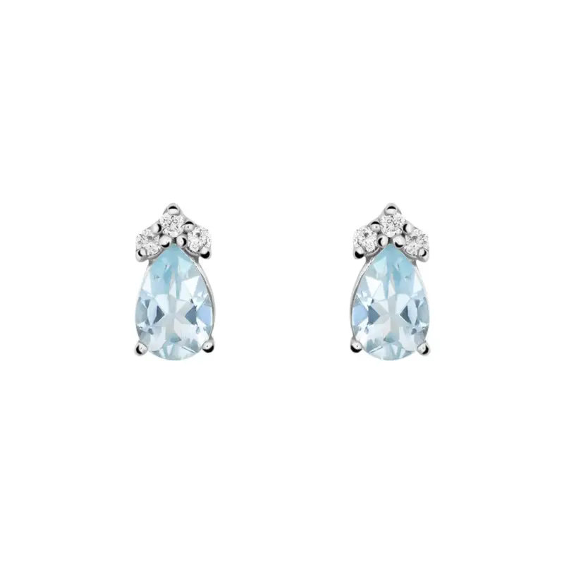 Orecchini Lobo Punto Luce Acquamarina Oro Bianco Acquamarina Diamante