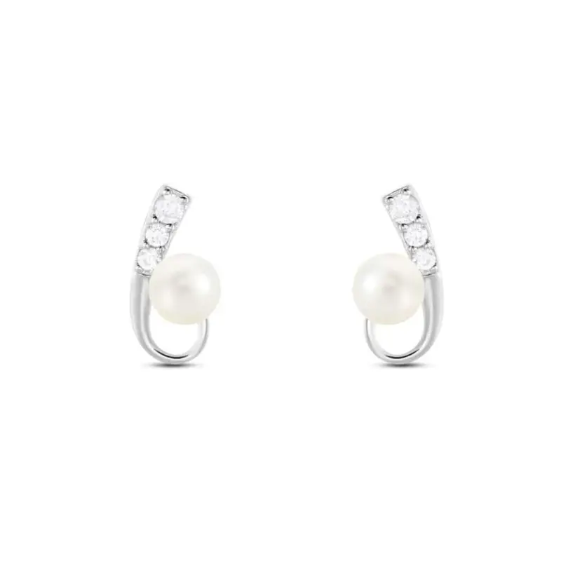 Orecchini Lobo Silver Pearls Argento Rodiato Perla sintentica Cubic Zirconia