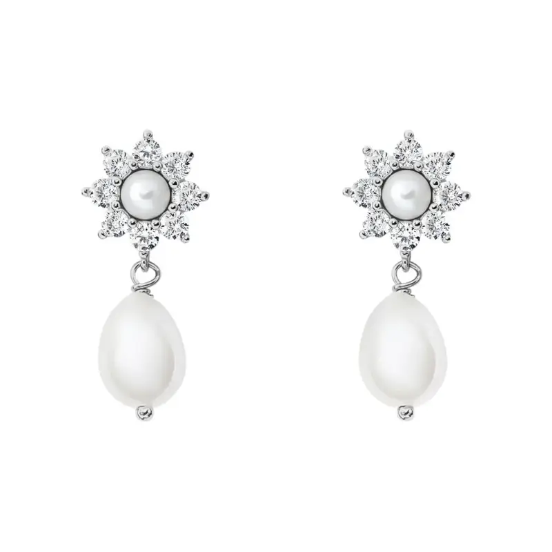 Orecchini Lobo Silver Pearls Argento Rodiato Perla sintetica Cubic Zirconia
