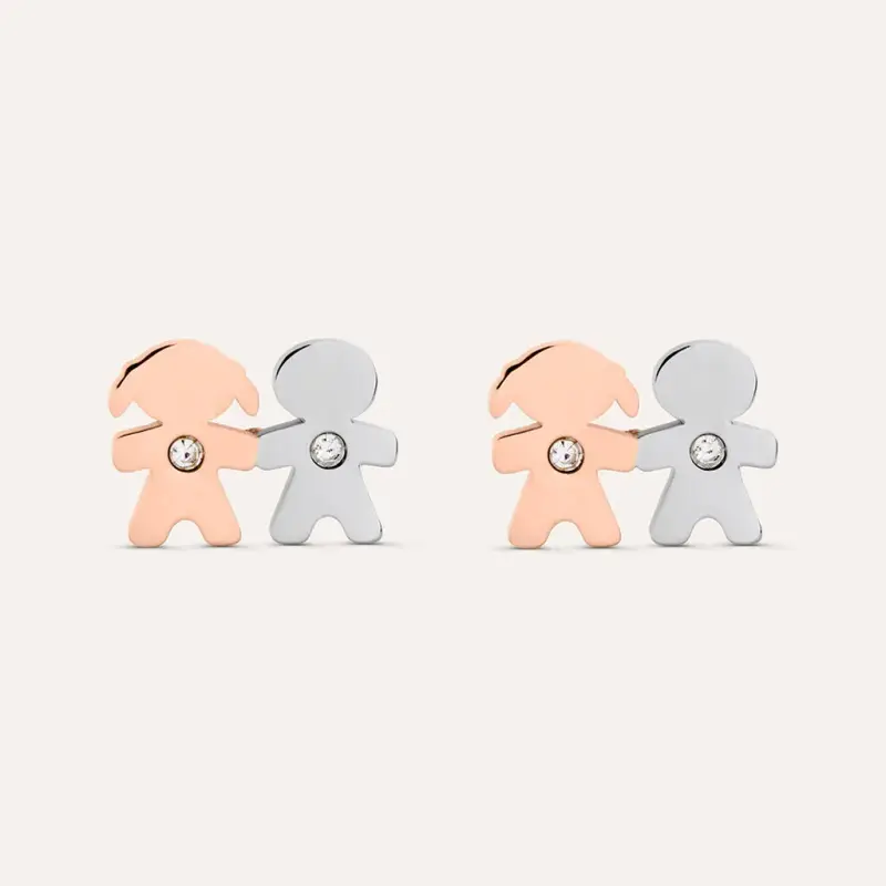 Orecchini Lobo Sunrise Acciaio Bicolore Bianco / Rosa Cristallo