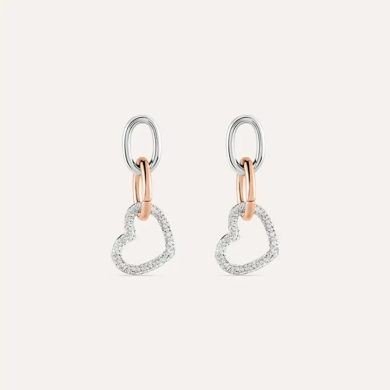 Orecchini Pendenti Aura Acciaio Bicolore Bianco / Rosa Cristallo