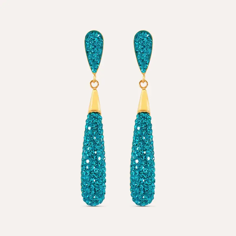 Orecchini Pendenti Aura Acciaio Dorato Cristallo