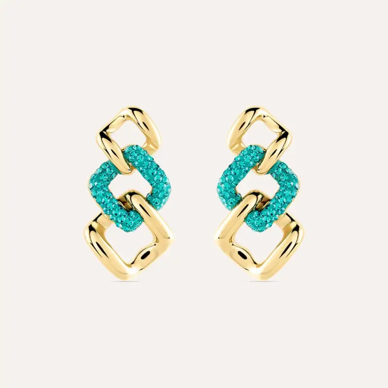 Orecchini Pendenti Aura Acciaio Dorato Cristallo