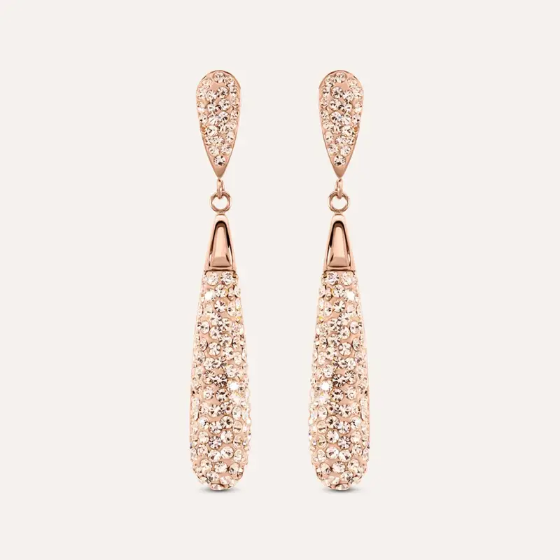 Orecchini Pendenti Aura Acciaio Rosa Cristallo