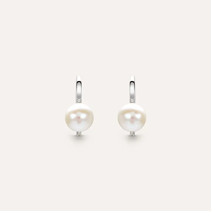 Orecchini Pendenti Gold Pearls Oro Bianco Perla D Acqua Dolce Diamante